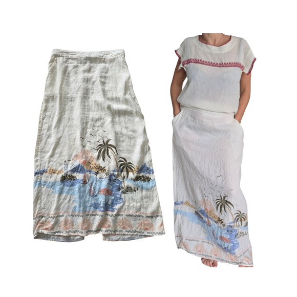 Cynthia Rowley Dresses & Skirts - Cynthia Rowley Tropical Linen Maxi Skirt M Semi-sheer White Nautical Boho Beach